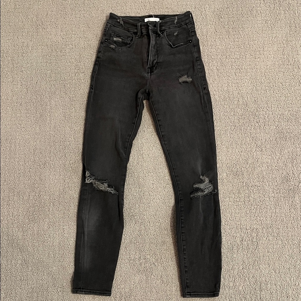 🩷 Good American Size 00/24 Distressed Black Skinny Jeans